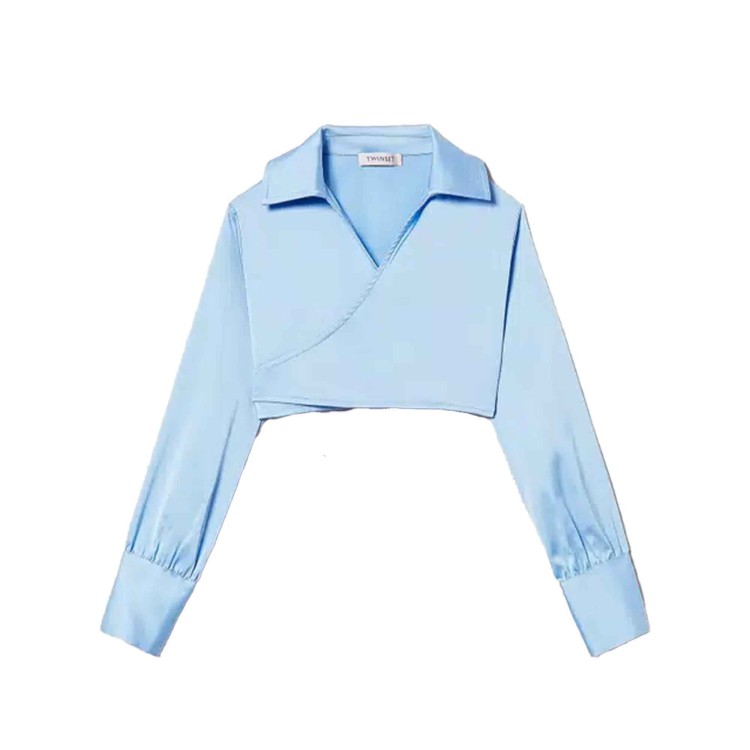 TWIN-SET Completo celeste in raso bambina