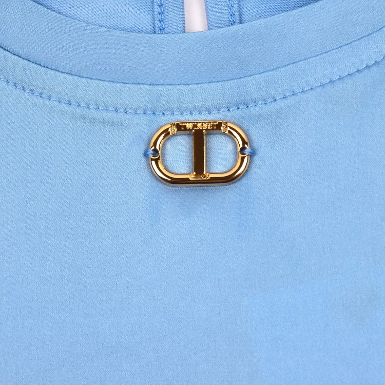 TWIN-SET T-shirt azzurra con design a inserti bambina