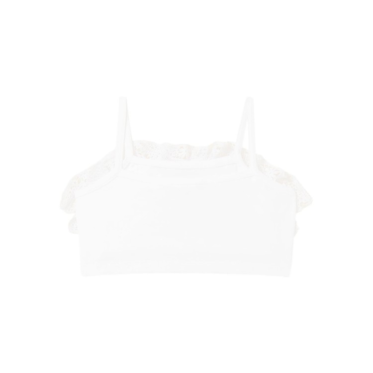 TWIN-SET Top bianco cropped con pizzo macramè bambina