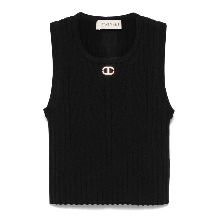 TWIN-SET Top nero smanicato con logo bambina