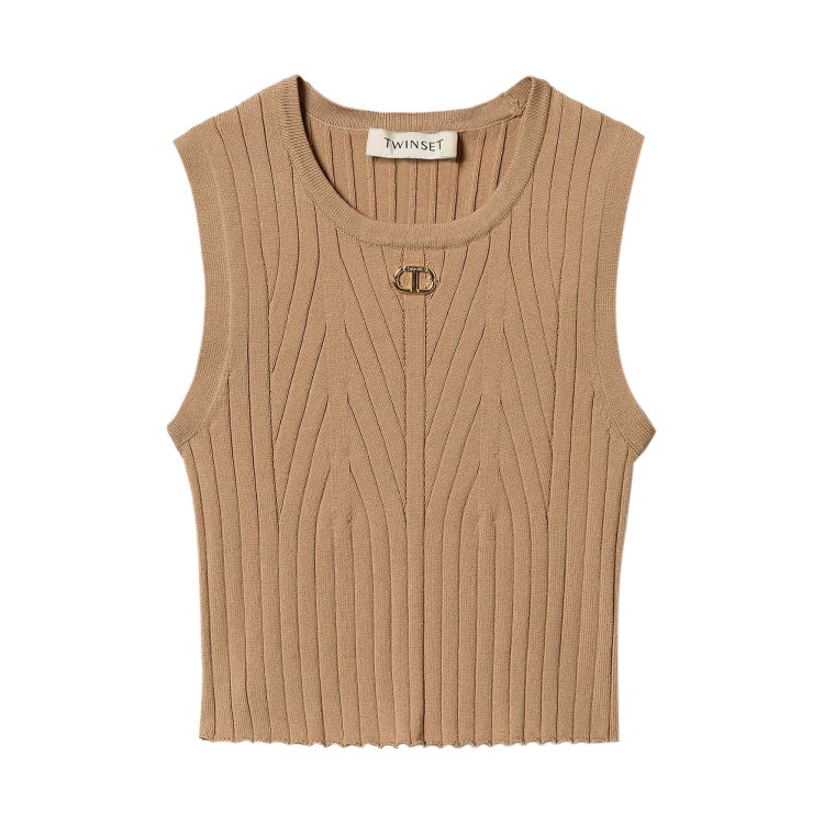 TWIN-SET Top sabbia smanicato con logo bambina