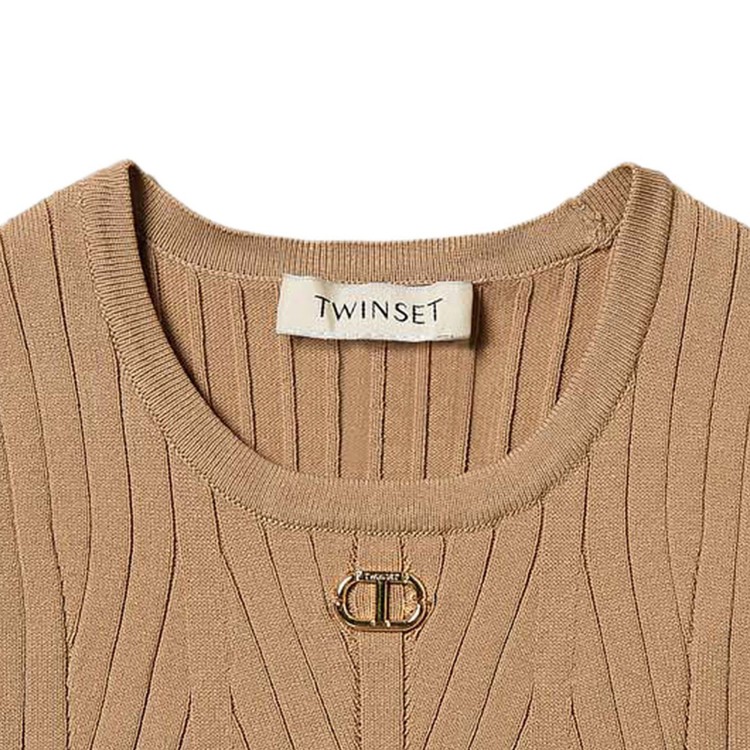 TWIN-SET Top sabbia smanicato con logo bambina