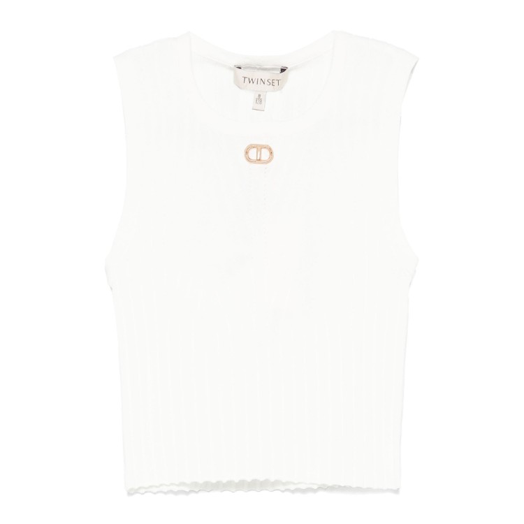 TWIN-SET Top bianco smanicato con logo bambina