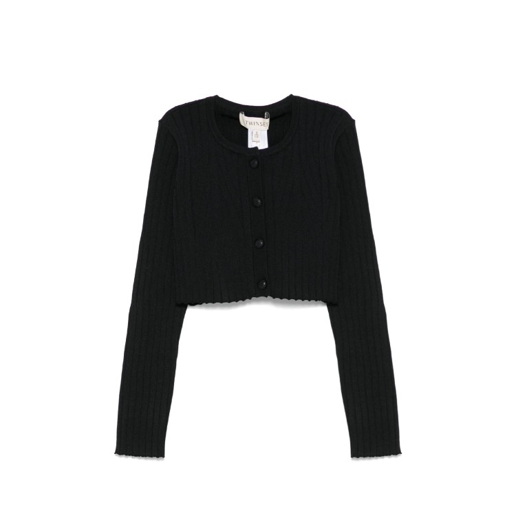 TWIN-SET Cardigan nero a costine in maglia bambina