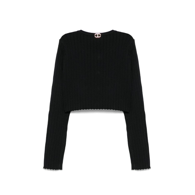 TWIN-SET Cardigan nero a costine in maglia bambina