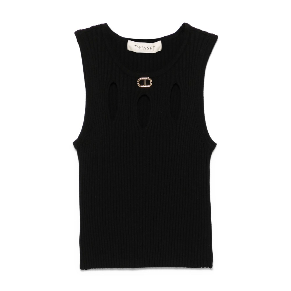 TWIN-SET Top nero smanicato...