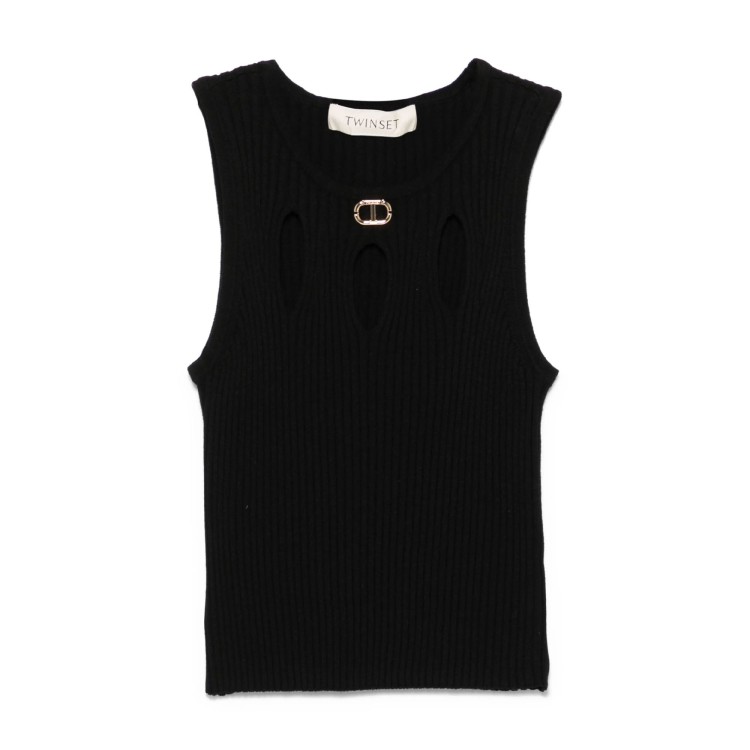 TWIN-SET Top nero smanicato dettaglio cut-out bambina