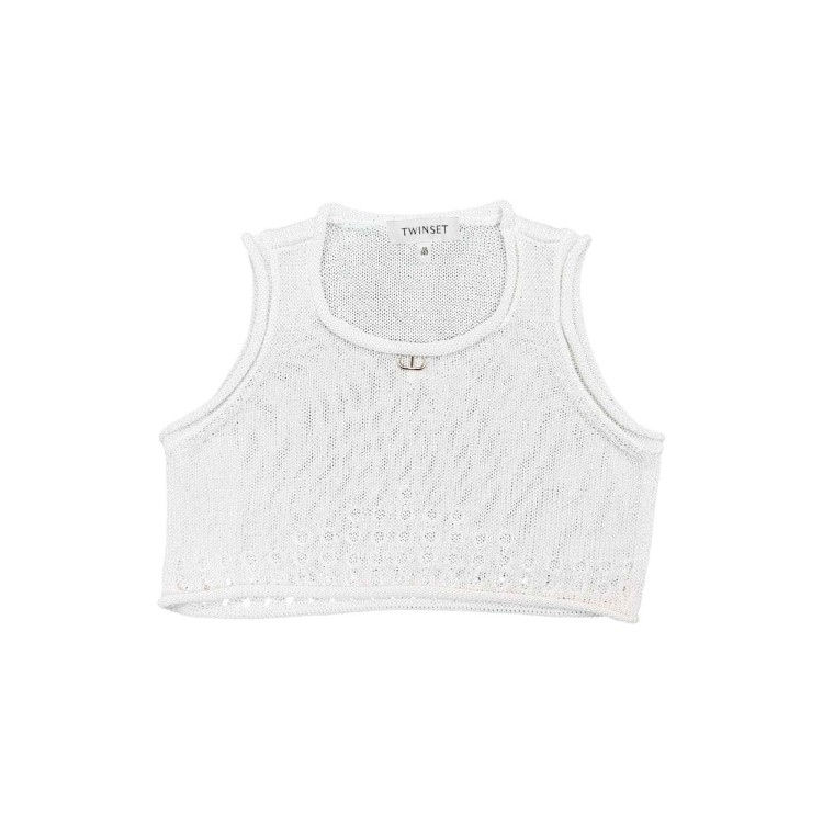 TWIN-SET Top bianco traforato lamé bambina