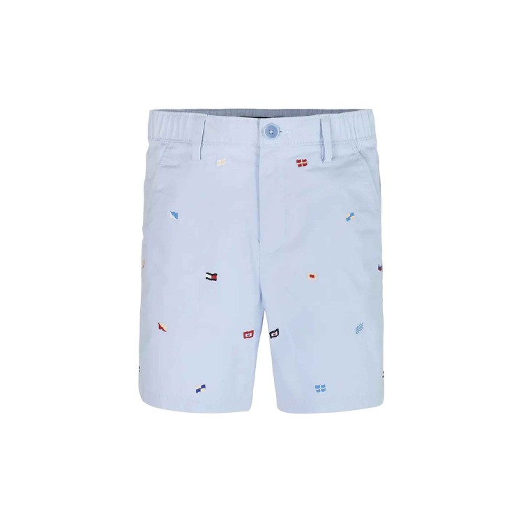 TOMMY HILFIGER Shorts celesti con bandierine ricamate bambino