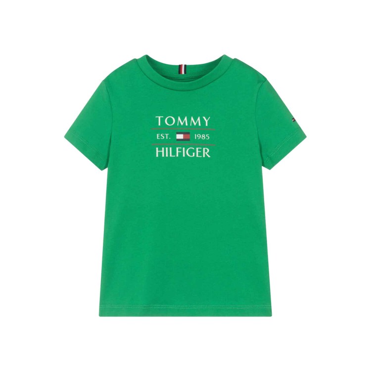TOMMY HILFIGER T-shirt verde con stampa logo bambino