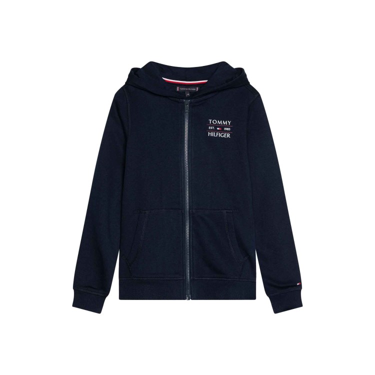 TOMMY HILFIGER Felpa blu navy full-zip con cappuccio bambino