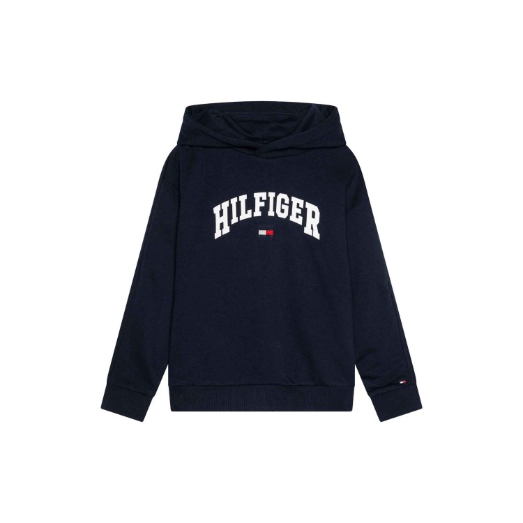TOMMY HILFIGER Felpa blu navy logata con cappuccio bambino