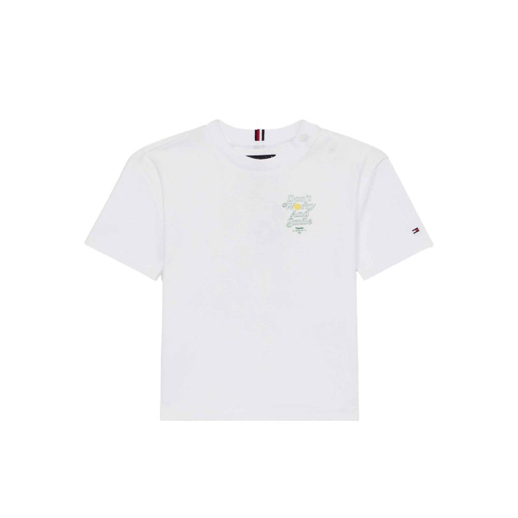 TOMMY HILFIGER T-shirt bianca con scritta e smile bambino