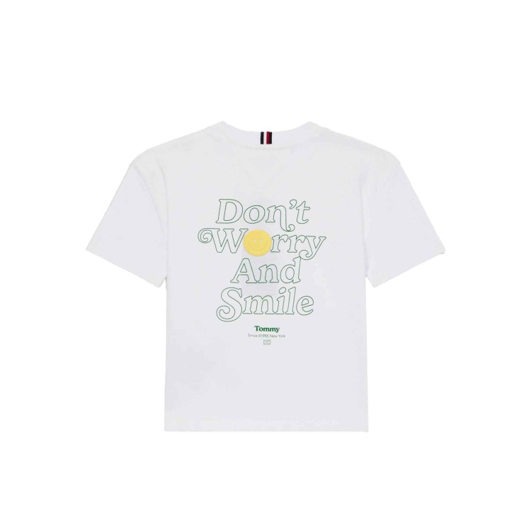 TOMMY HILFIGER T-shirt bianca con scritta e smile bambino