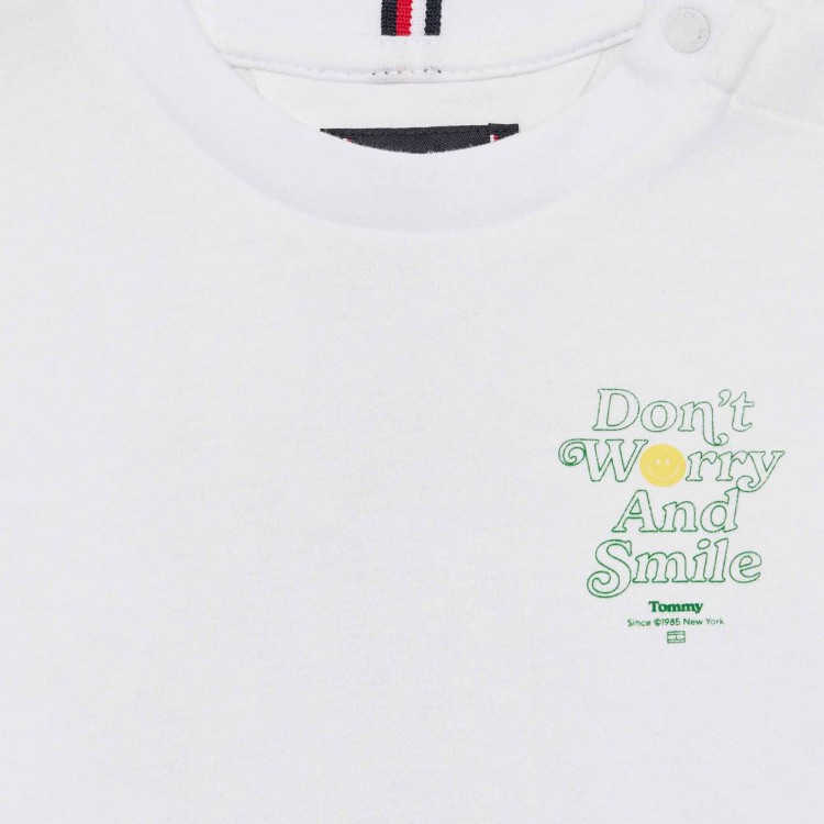 TOMMY HILFIGER T-shirt bianca con scritta e smile bambino