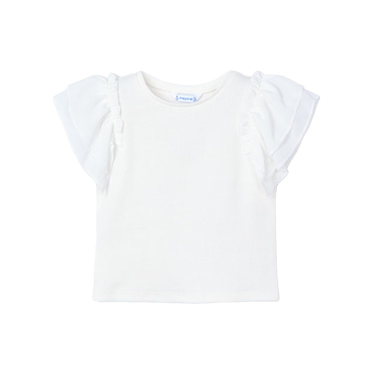 MAYORAL T-shirt bianca volant chiffon bambina