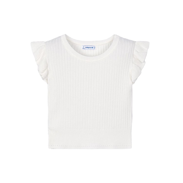 MAYORAL Top bianco a costine maniche volant bambina
