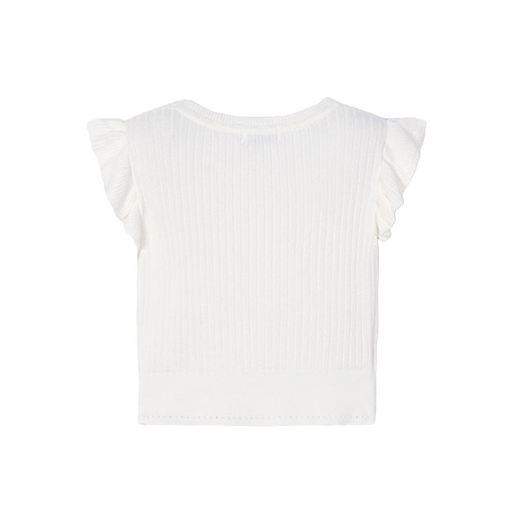 MAYORAL Top bianco a costine maniche volant bambina