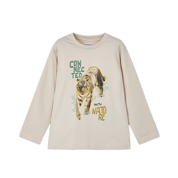 MAYORAL T-shirt beige a maniche lunghe stampata bambino
