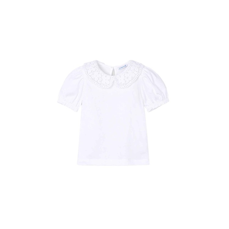 MAYORAL T-shirt bianca con colletto in pizzo bambina