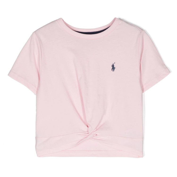 RALPH LAUREN T-shirt in cotone con nodo rosa bambina