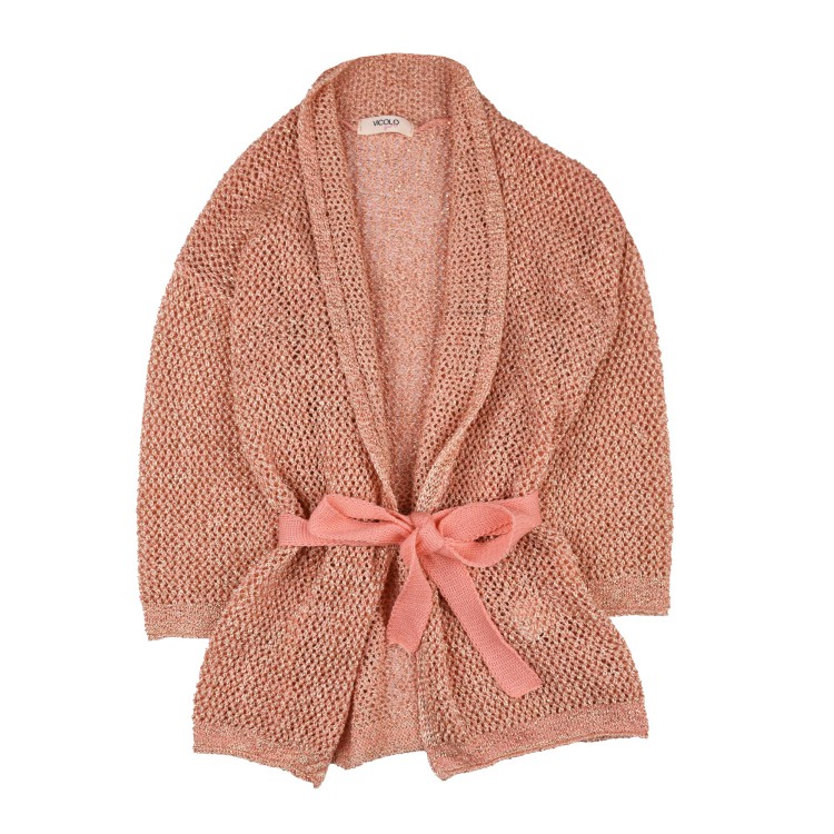VICOLO Cardigan lungo in filo salmone per bambina