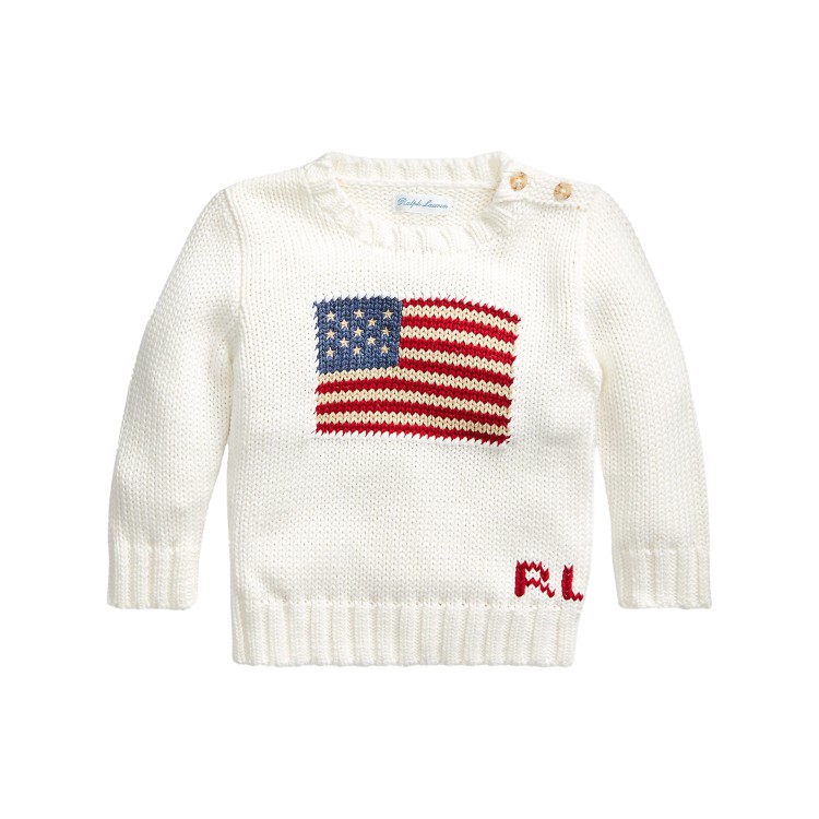 RALPH LAUREN Maglione bianco con bandiera neonati