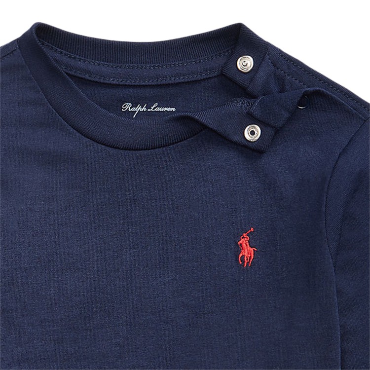 RALPH LAUREN T-shirt blu a manica lunga con ricamo neonati