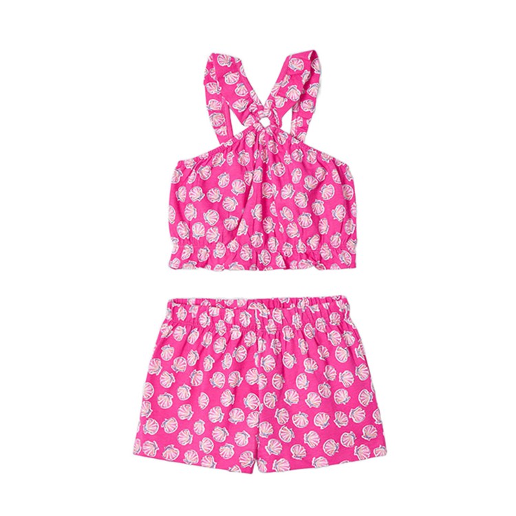 MAYORAL Completo fucsia top e shorts stampati bambina