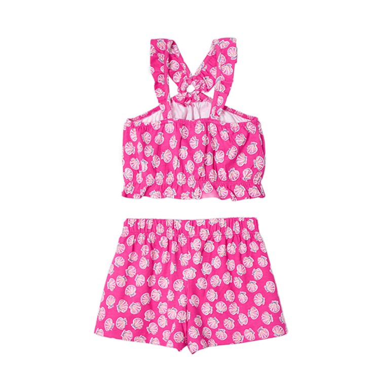 MAYORAL Completo fucsia top e shorts stampati bambina