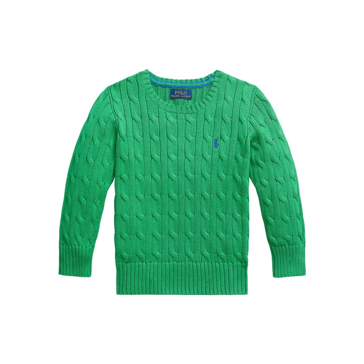 RALPH LAUREN Maglia verde in cotone a trecce bambini