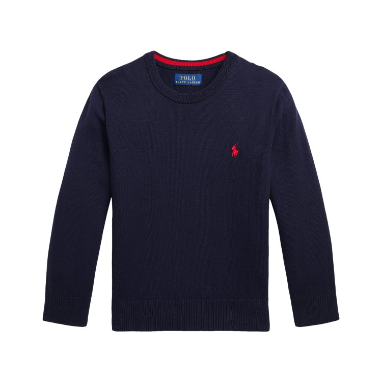 RALPH LAUREN Maglia blu a girocollo in cotone bambini
