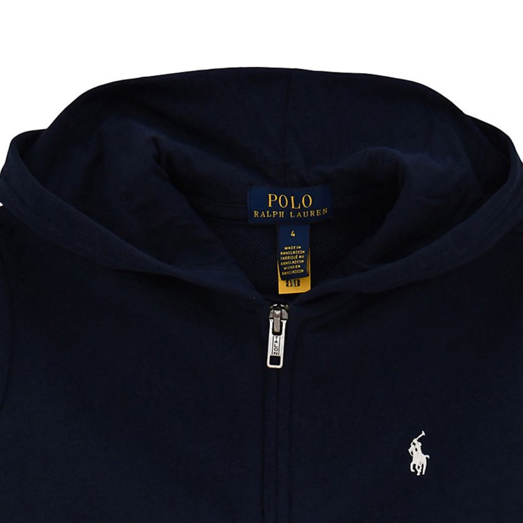 RALPH LAUREN Felpa blu navy full-zip con cappuccio bambino