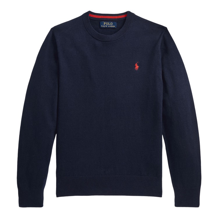 RALPH LAUREN Maglia blu a girocollo in cotone bambini