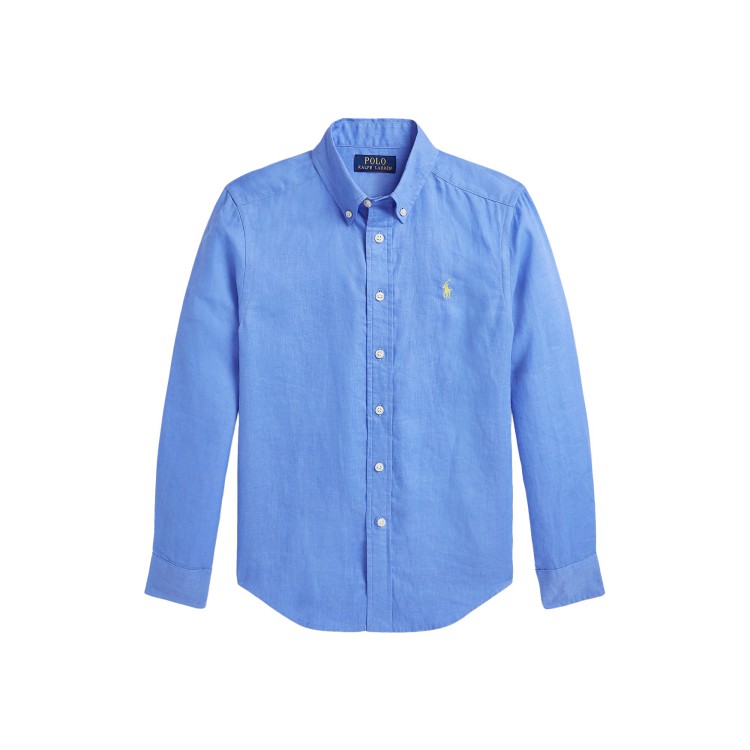RALPH LAUREN Camicia azzurra in lino bambino