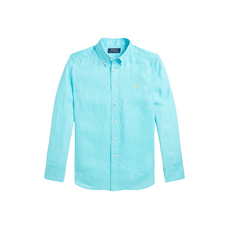 RALPH LAUREN Camicia verde acqua in lino bambini