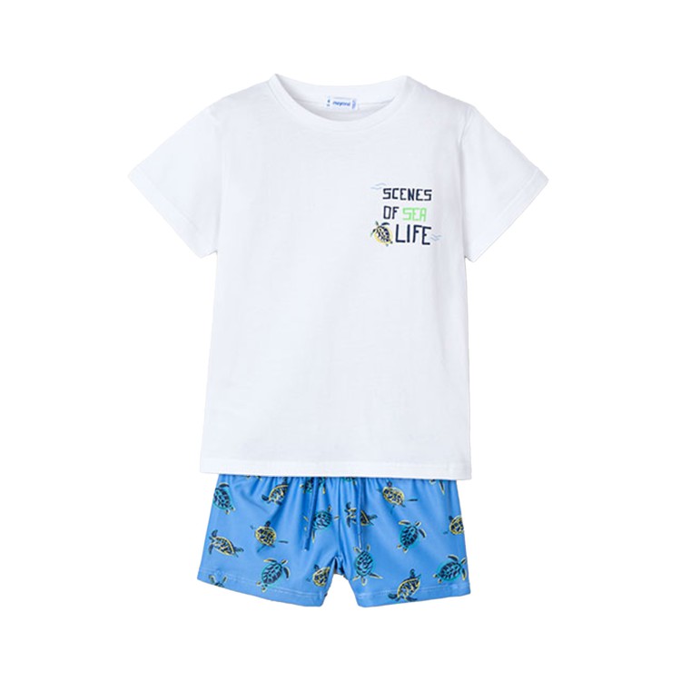 MAYORAL Completo blu e bianco t-shirt e costume bambino