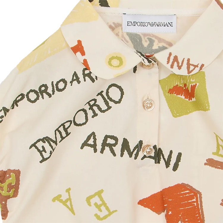 EMPORIO ARMANI Camicia collo claudine a maniche corte ecru neonata