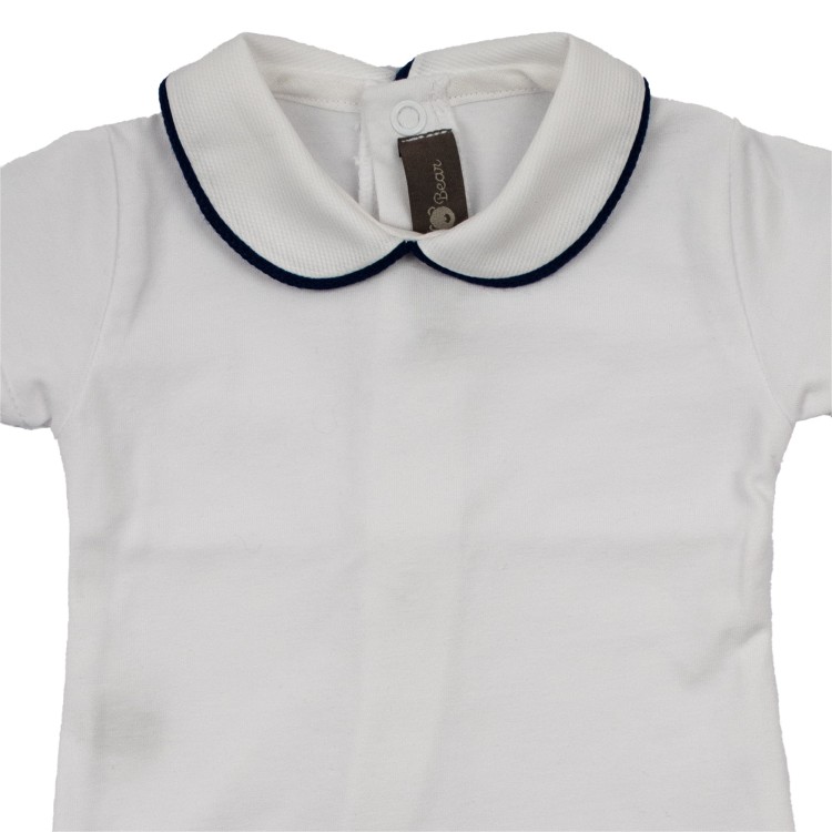 LITTLE BEAR Body  cotone manica corta colletto tondo bianco e blu neonato