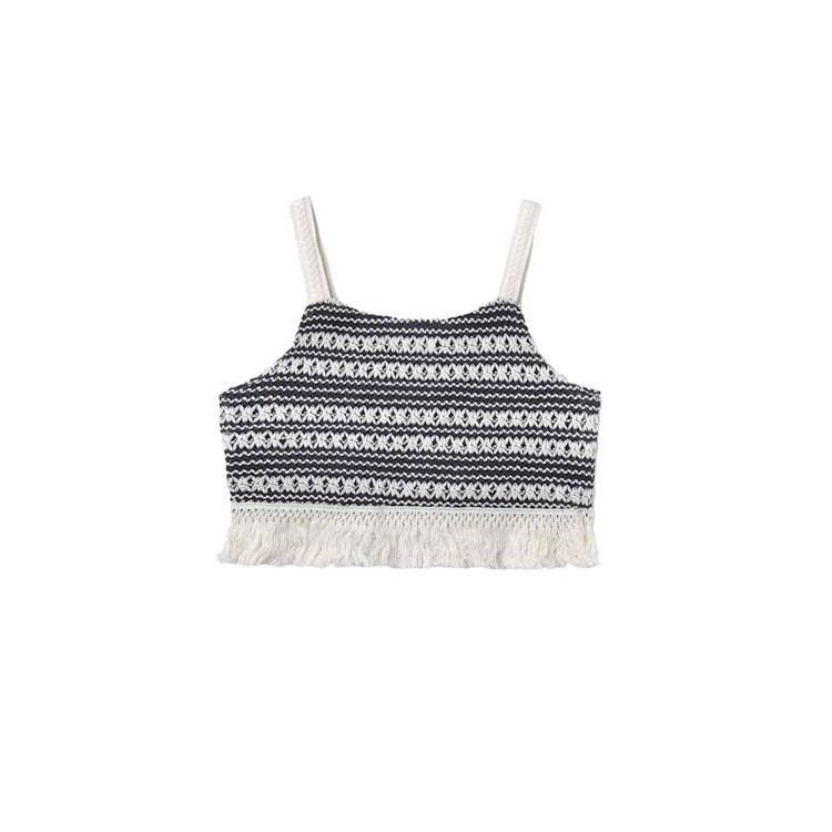 MAYORAL Top panna e nero crochet con frange bambina