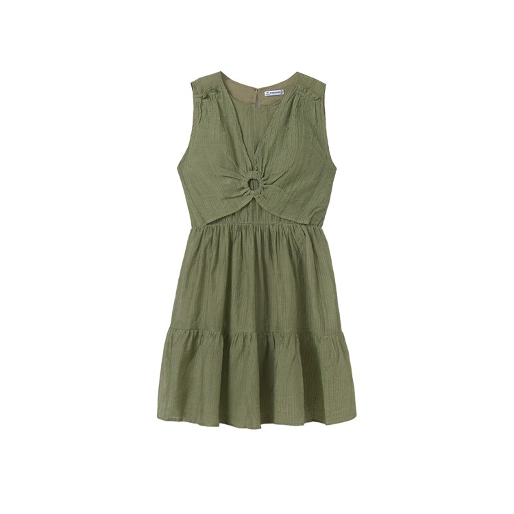 MAYORAL Abito verde oliva con dettaglio ad anello bambina