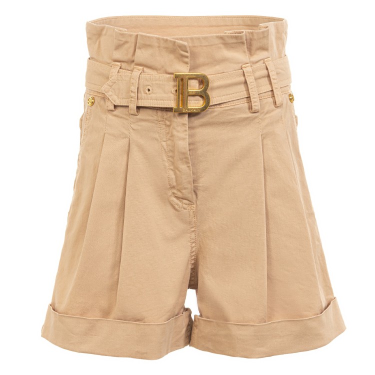 BALMAIN Short beige con cintura per bambina