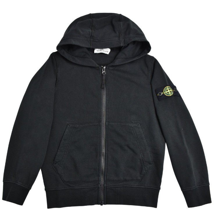 STONE ISLAND Felpa zip con cappuccio nera bambino