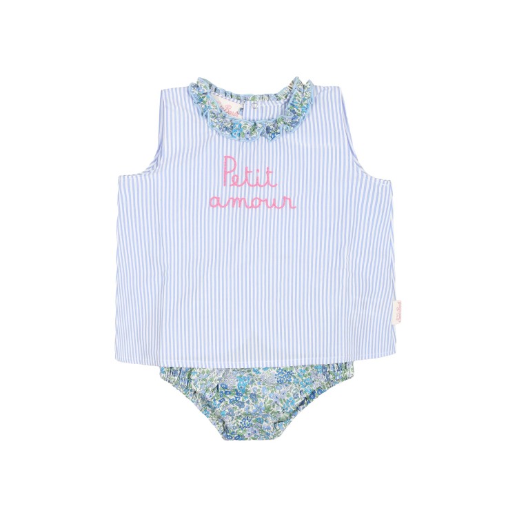 SAINT BARTH Set celeste due pezzi con ricamo neonata