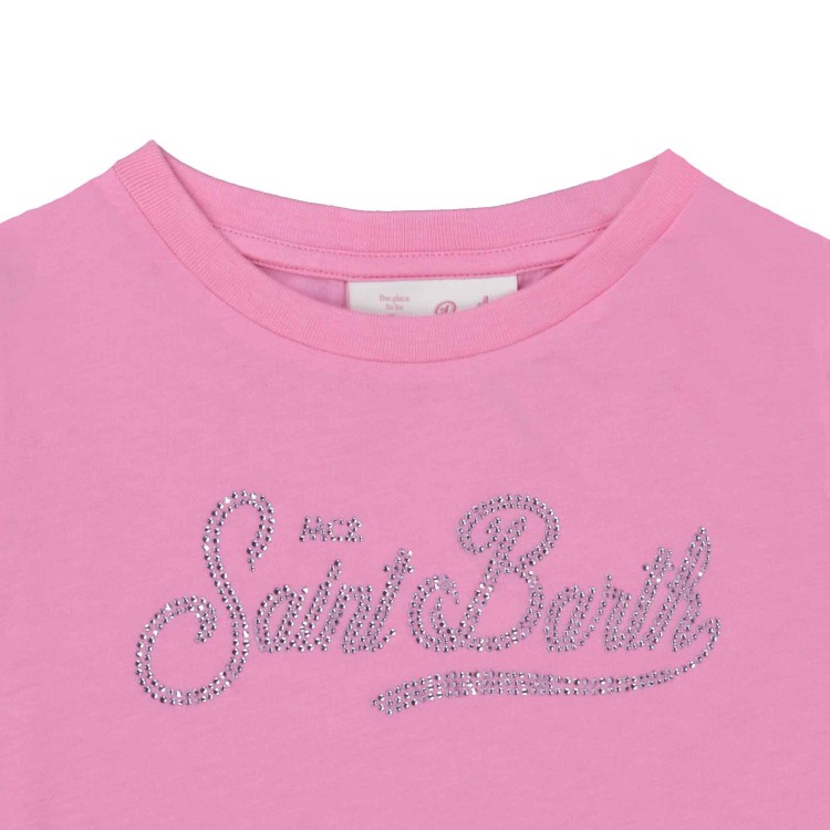SAINT BARTH Abito rosa con logo strass bambina
