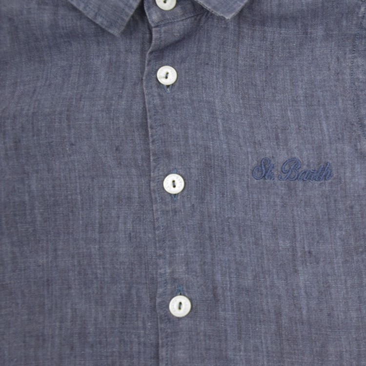 SAINT BARTH Camicia Agnes in lino denim dark bambino