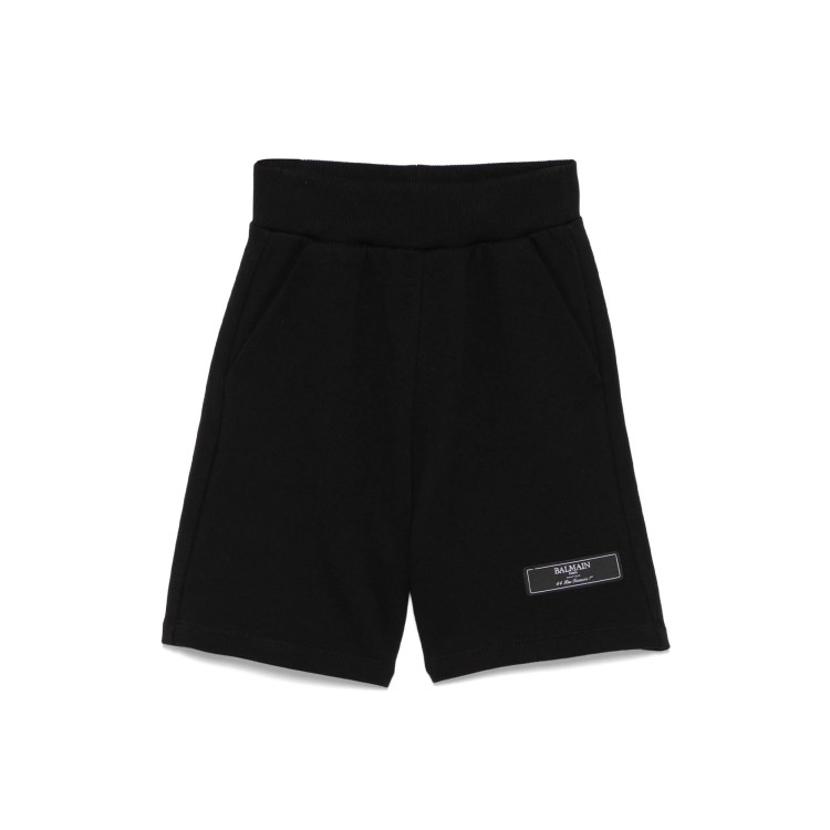 BALMAIN Shorts neri con applicazione logo frontale bambino