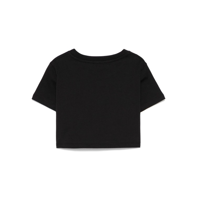 BALMAIN T-shirt nera cropped con logo gommato bambina