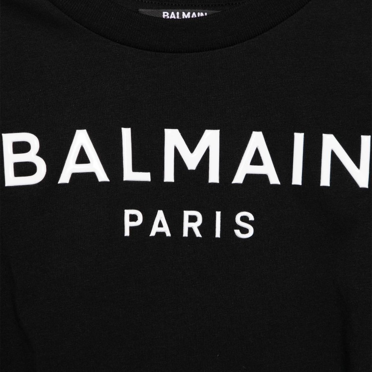BALMAIN T-shirt nera cropped con logo gommato bambina