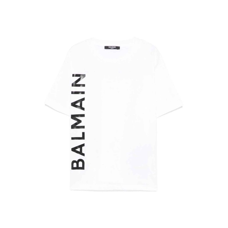 BALMAIN T-shirt bianca con stampa logo frontale bambini